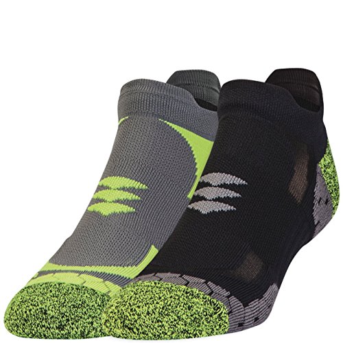 PowerSox Men's ApexPro Double Tab No Show Socks, 3 Pairs, Black/Grey/Yellow, Shoe Size: 9-12.5