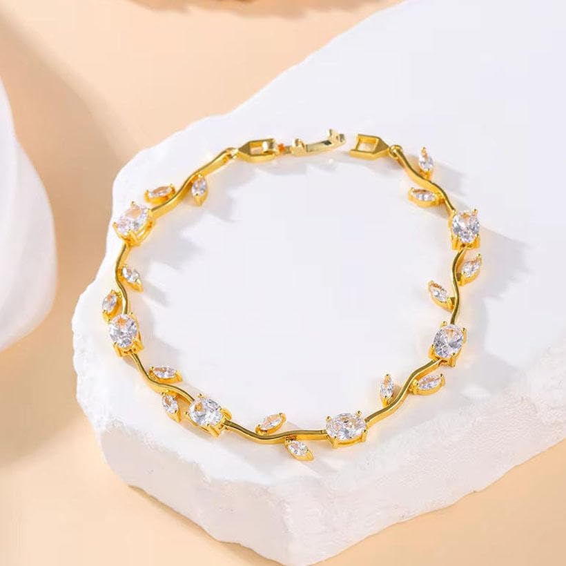 Image of Okos Gold Plated Tulip White Crystal Bracelet for Women and Girls | Jewelry for Daily Wear & Party BR1000084WHT