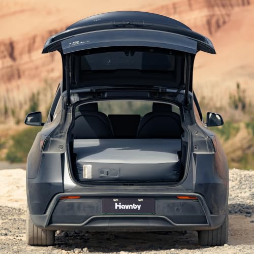 Havnby Tesla Model Y/Juniper Auto-Level Rücksitz-Matratze 19 cm Vollschaum Campingmatratze mit integrierter Pumpe Flache Liegefläche für Auto Camping & Roadtrips