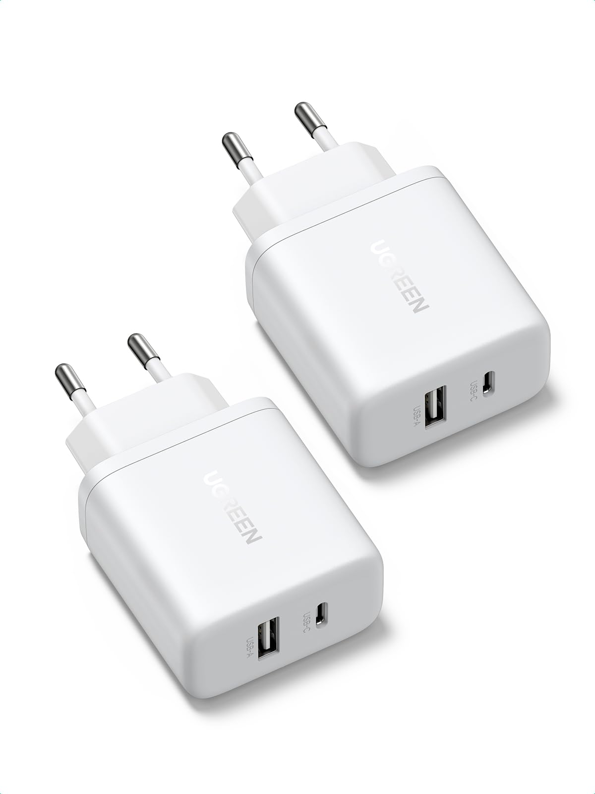 UGREEN Ładowarka USB-C 20W, szybka ładowarka do iPhone'a, 2 porty | Zasilacz PD 20 W, adapter USB-C, wtyczka USB do iPhone 17, Air, 17 Pro Max, 16, 15, 14, 13, 12, iPad, Galaxy S24, Pixel 9