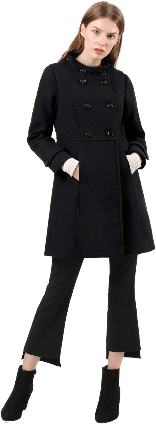 Allegra K Women's Stand Collar Double Breasted Slant Pockets Trendy Outwear Winter Coat - Image 5