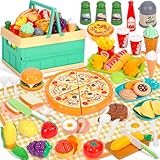 TEBOKHAD Accesorios Cocina Juguetes, Juego De rol Cocina Juguete, Cocinita Infantil con Comida, Cubiertos Cesta Picnic, Frutas Y Verduras Juguete, Regalo Niño Niña Juegos Educativos Niños 3 +años