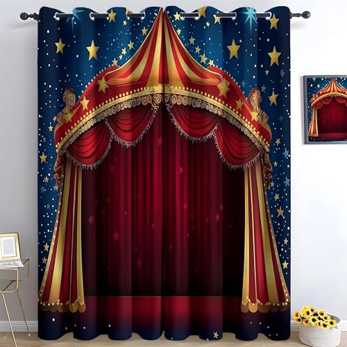 Genérico Cortinas Decorativas Carpa de Circo - Opacas Térmicas 2 Piezas 140x260cm, Aislantes Frío/Calor para Salón y Dormitorio con Anillas QA748