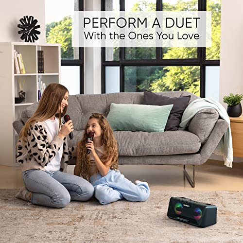 Masingo Karaoke Machine For Adults And Kids With 2 Wireless Microphones, Portable Bluetooth Singing Speaker, Colorful Led Lights, Pa System, Lyrics Display Holder & Tv Cable - Presto G2 Black #TOP1