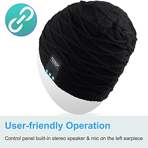 Rotibox Rechargeable Bluetooth Audio Beanie Hat Fashional Double Knit Skully Cap w/Wireless Stereo Headphone Headset Earpiece Speakerphone Mic for Sports Skating Hiking Camping - Black