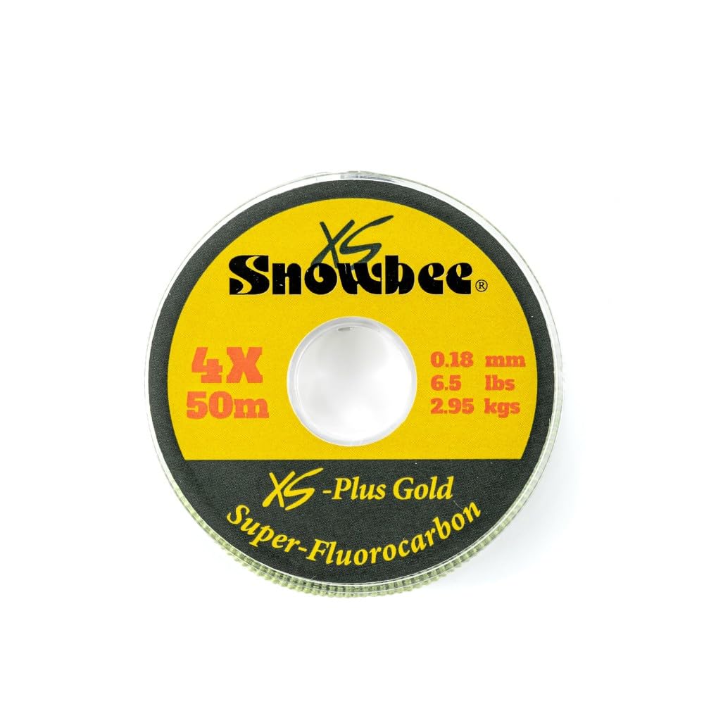 Snowbee XS-Plus Gold Super Fluorocarbon Tippet Line for Fly Fishing, Clear Fluorocarbon Leader Material with High Knot Strength, 50 m Spool