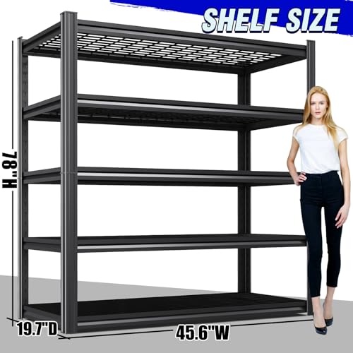 Image of 2Pack 5 Tier Heavy Duty Garage Shelving,2500LBS Adjustable Metal Storage Shelves, Boltless Industrial Shelving Unit for Garage, Basement, Warehouse, Pantry, Closet, Kitchen, 78 inchx 46 inchx 20 inch Black