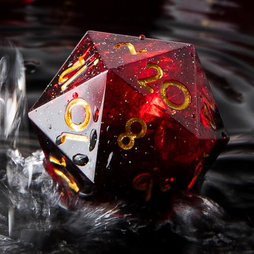 YEMEKO Single D20 Dice - 22mm, 20 Sided D&D Dice for Dungeons and Dragons, DND Dice with Resin Sharp Edge, Handmade Polyhedral for RPG, Roleplaying Games MTG Table Games(Black Red)