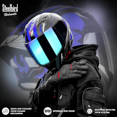 Image of Steelbird SBA-20 Strange ISI Certified Flip-Up Graphic Helmet for Men with Inner Silver Sunshield