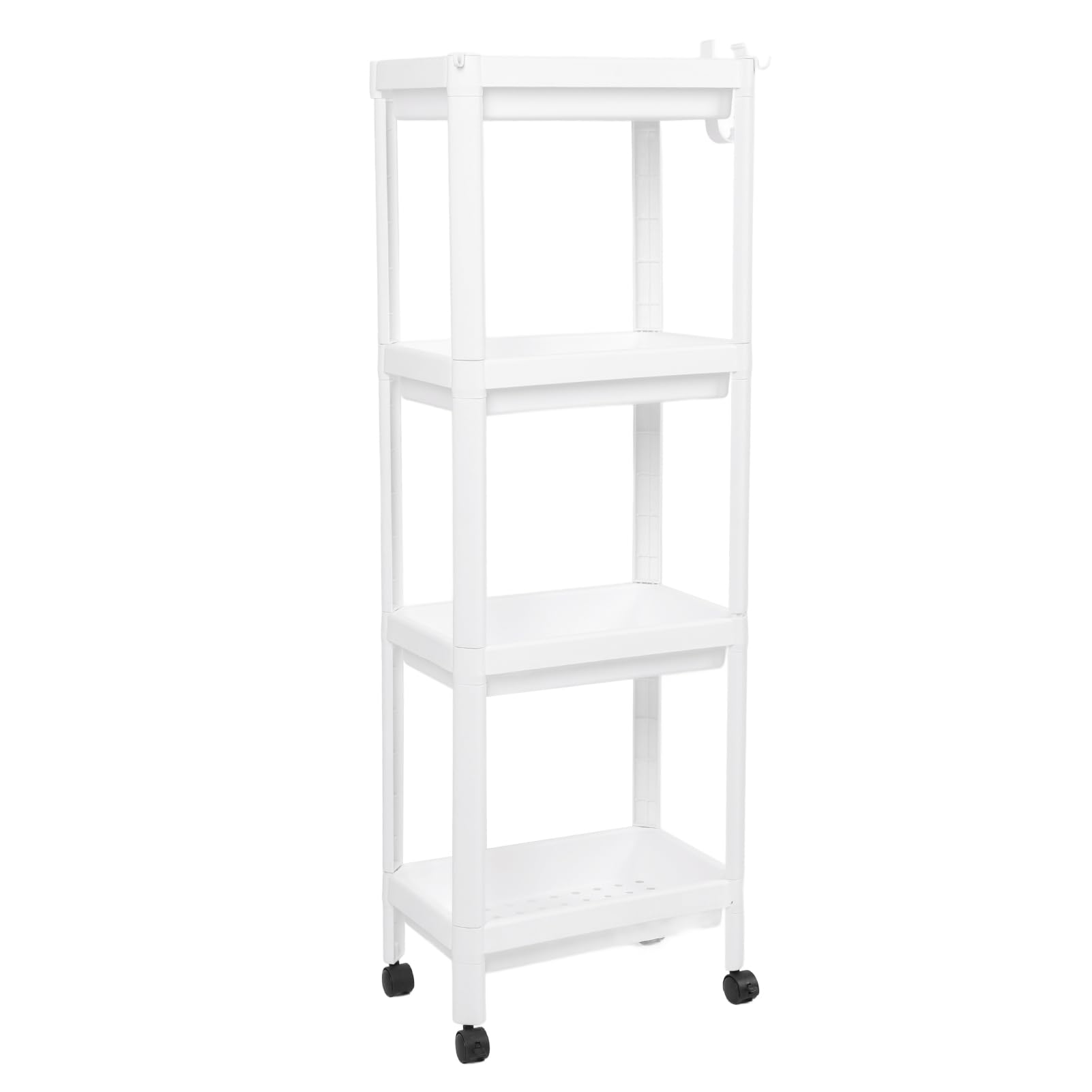 Estante de Torre de baño, Estante de Almacenamiento Independiente de plástico, Organizador, estantería Multifuncional para Sala de Estar, Dormitorio, Cocina, Blanco (4 Capas (con Ruedas))