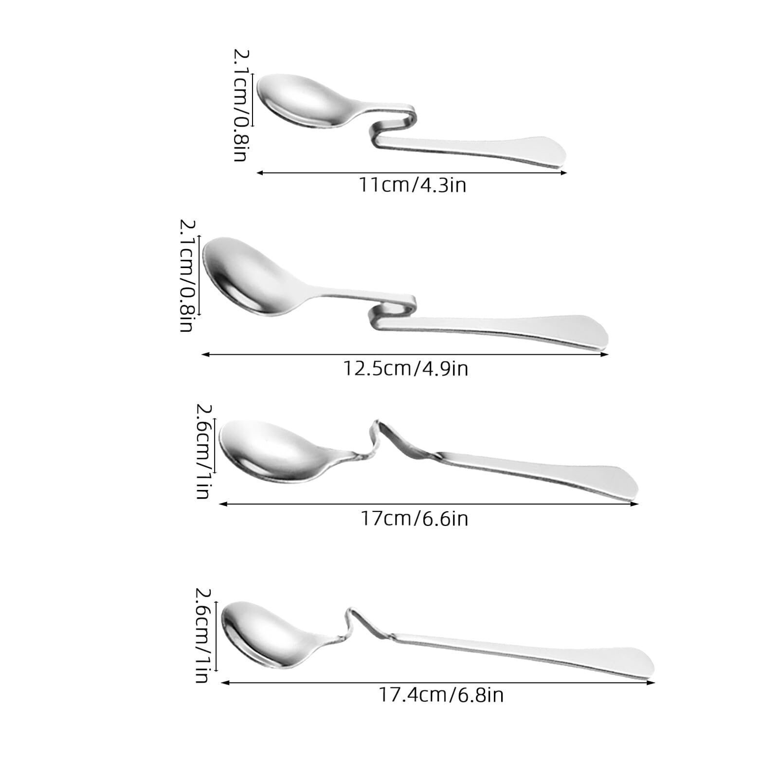 Cucharas de Café de Acero Inoxidable 4 Piezas Mango Curvo