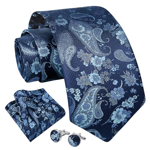 Image of Enlision Ties for Men Floral Tie Handkerchief Cufflinks Set Formal Flower Classic Mens Necktie & Pocket Square Wedding