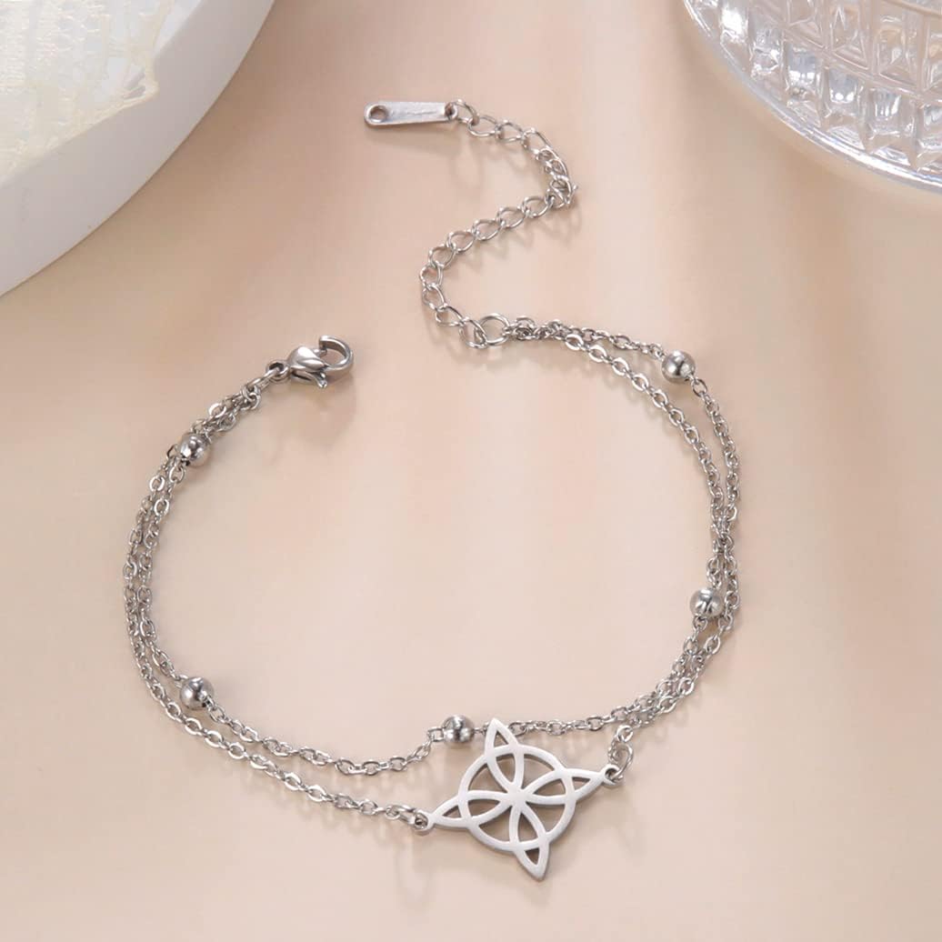 Witches Knot Bracelet For Women Stainless Steel Celtic Knot Wiccan Symbol Layered Bracelet Unique Charm Adjustable Double Layer Bracelet Jewelry Gifts - Image 4