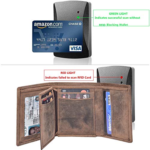 RFID Leather Trifold Wallet with 9 card slots,2 Note pocket coin pocket & ID window3