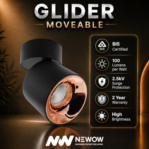 Image of NW 7W Glider SF Moveable Black with Rose Gold Aluminium 360 Degree Adjustable Cylindrical Shape LED Surface Light | COB Light | Wall Light | Spot Light | Light Color- White (Pack of 4)