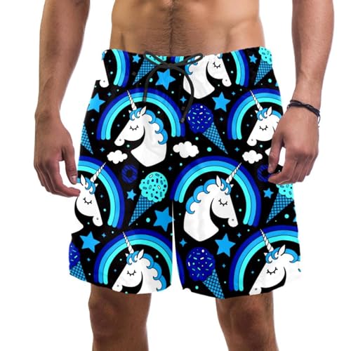 Short de bain homme licorne bleue et maillot de plage séchage rapide