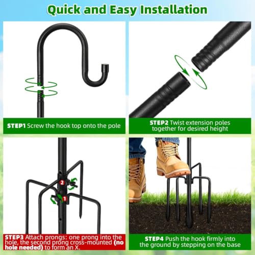 Image of COCONUT 62 inch Shepherds Hooks for Outdoor, Bird Feeder Pole with 5 Prong Base, Adjustable Height Shepherds Hook for Hummingbird Feeder, Bird Feeder, Lightweight Plant, Wind Chimes, Lanterns (2 Pack)