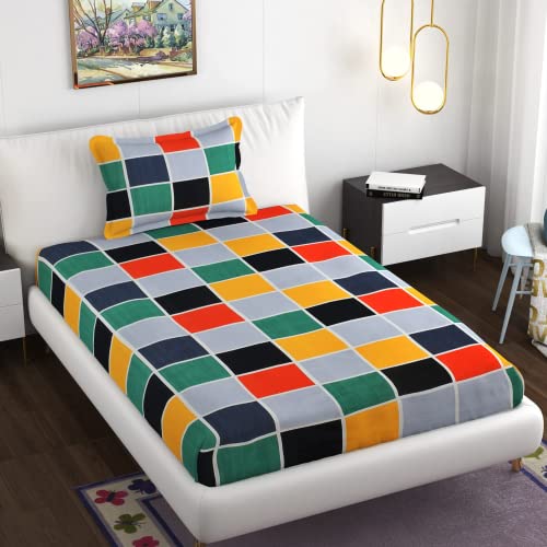 Image of Prime Collection 230 TC Cotton-Blend Fabric Single Bedsheet with 1 Pillow Covers - Single Bedsheet for Single Bed (Multicolor)