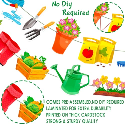 Image of 3Pcs Garden Birthday Party Banner Decorations Green Glitter Happy Birthday Banner Gardening Tool Theme Garlands for Gardening Birthday Party Hanging Decorations Spring Theme Party Supplies