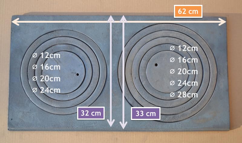 SEZAM Piastra in ghisa per forno con 2 fori, 62 x 32 cm, piastra in ghisa grigia
