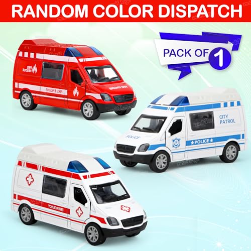 Image of Zest 4 Toyz Diecast Car for Kids Pull Back Toy Car Fire Rescue Vehicle Mini Ambulance Van with Openable Doors Vehicle Metal Car Toy Car for Boys & Girls - Pack of 1 (Random Color)