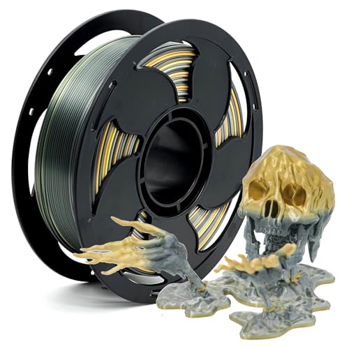 Image of Silk Rainbow Black Gold Silver PLA 1.75mm 1kg Shiny 3D Printer Filament FDM | Silk finish Gradient Shiny Smooth transition Neatly wound Low warping Color Change 1kg spool 2.2lbs for Bambu Prusa AMS