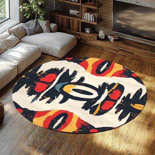 Tapis doux à poil bas rond aztèque pour protéger le sol sous la table - 2