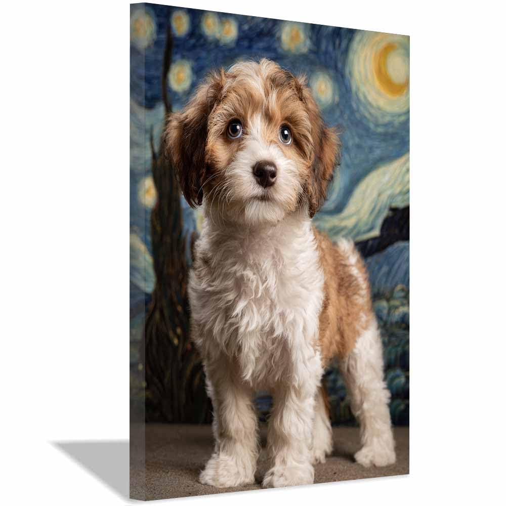 ZAMAEIU Canvas Print Wall Art Cute dog star Abstract Dog Animal Paintings, Suitable for living room, bedroom, for Kids Room Decoretc.(brown)-80x120cm Framed
