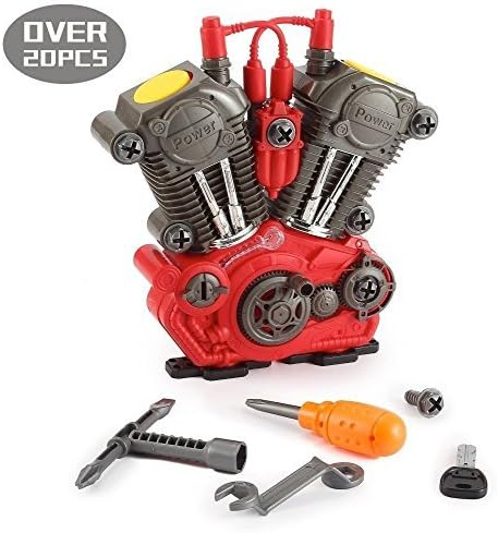 Lesonic Build Your Own Engine - Construction Toy for Kids - 20 Pieces Take Apart Toy Kit With Light and Sounds - Complete w/ Box Wrench, Combination Wrench, Screwdriver and Keys