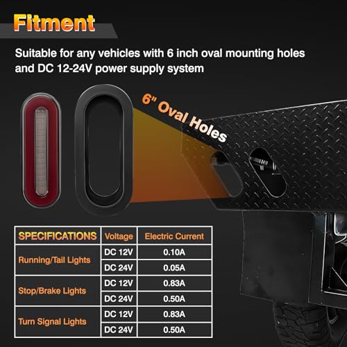 Image of 6 Inch Oval LED Trailer Tail Lights, 2 Pcs Smoked Lens Red 114 LEDs Turn Signal Running Brake Tail Lights, DC12V-24V Universal Waterproof Oval Tail Lights for Trailer Truck RV Van