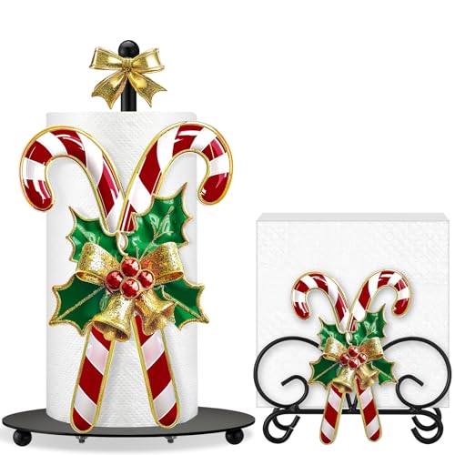 Shellwei 2 Pcs Christmas Candy Cane Paper Towel Holder Christmas Bathroom Kitchen Decor Xmas Candy Cane Napkin Holder for Tables Winter Home Bathroom Kitchen Countertop Accessories Party Favor Gifts