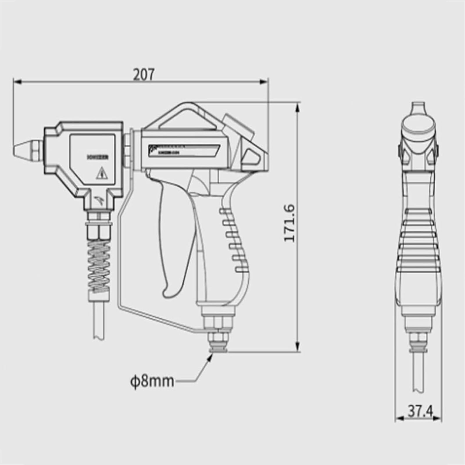 Pistola ionizadora antiestática, pistola de aire ionizante de mano para extracción estática industrial, fuente de alimentación de 6 KV, velocidad de desactivación ≤1.0S