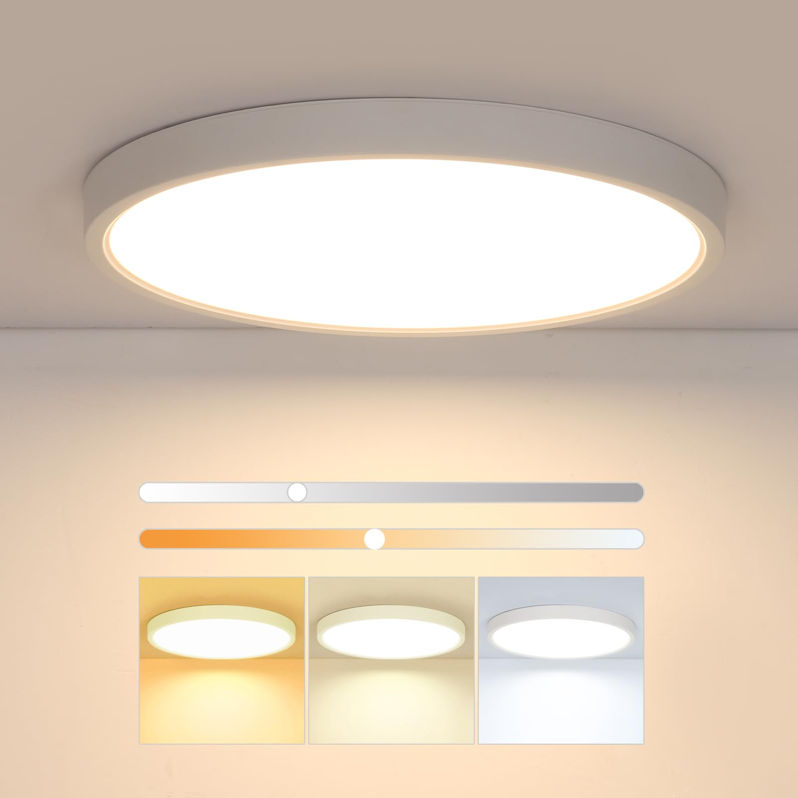 Comely Regulowana Lampa Sufitowa, Średnica 30 cm 24W Plafon LED Do Sypialni IP44, 3000K-6500K 2160 lm Do Kuchni, Sypialni, Korytarza, Łazienki, Salonu