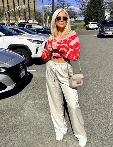 Image of Wyeysyt Womens Cropped Color Block Cardigan Sweaters Long Sleeve Button Down Open Front Knit Sweater Outerwear