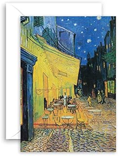 Lithobee - World Of Art Card Vincent Van Gogh - Café Terrace - Greeting Cards for All Occasions to Friends and Loved Ones