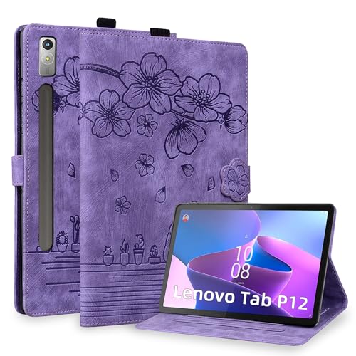 Housse Lenovo Tab P12 2023 en Cuir Violet : Idéale pour Travailler au Café et Prendre des Notes