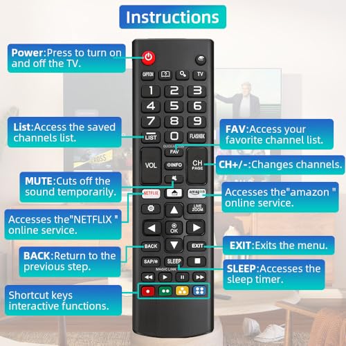 Image of Universal for LG TV Remote, Replacement Remote Control for LG Smart TVs. with Netflix Quick Button. 1-Year Warranty.