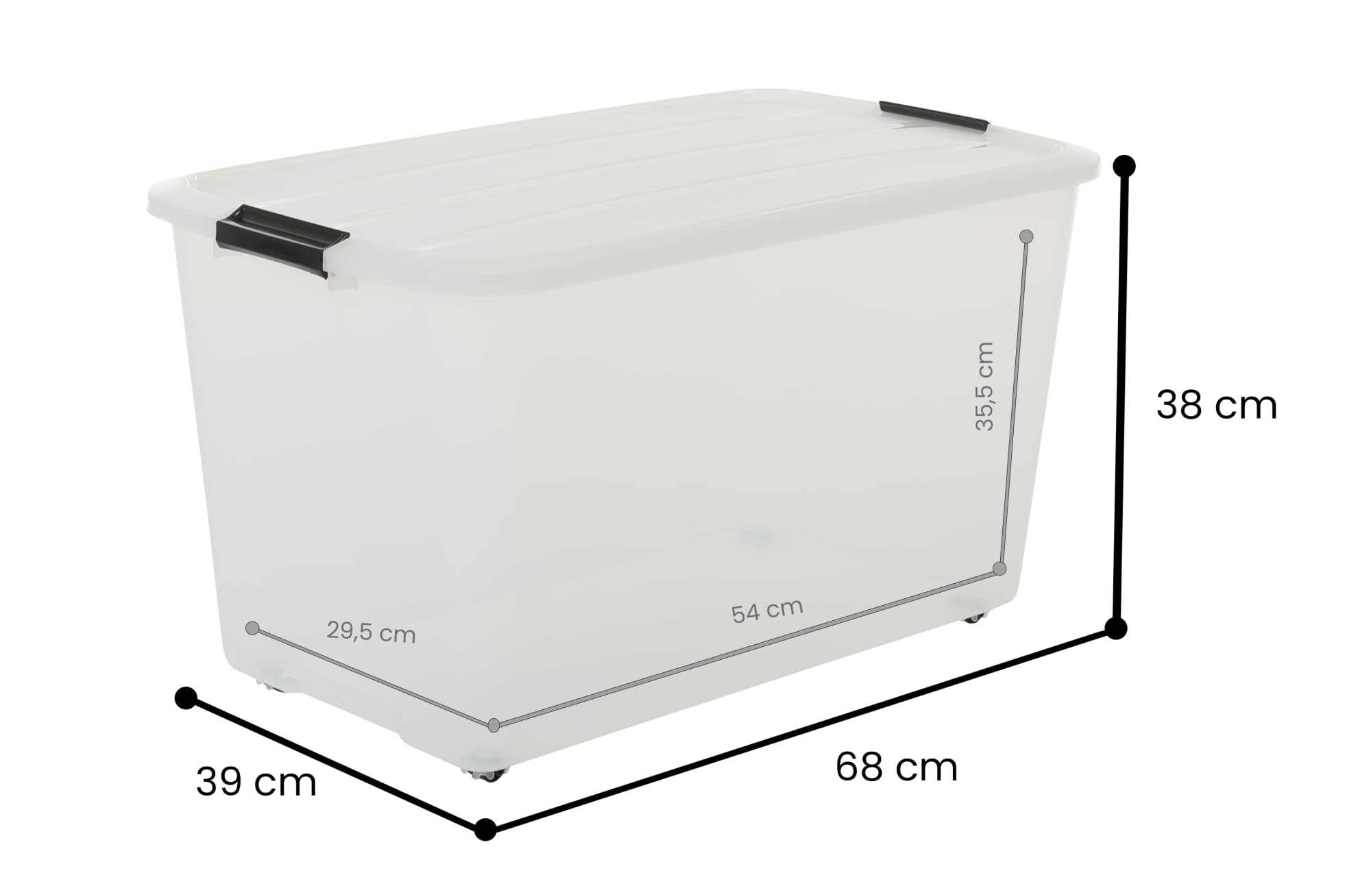 Iris Ohyama, Scatola portaoggetti in plastica, Scatola portaoggetti per ufficio 70L, Lotto di 4, TBR-70, Trasparente, Impilabile, Clip di chiusura - L68 x P39 x A38 cm