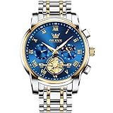 OLEVS Blue Watches for Men Analog Quartz Stainless Steel Fashion Sport Mens Wrist Watch Classic Luminous Dress Mens Watches Gold and Silver Chronograph Moon Phase Luxury Relojes para Hombres