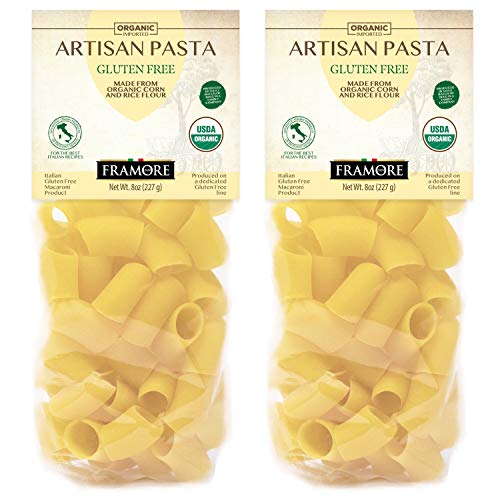 Imported Gluten Free Paccheri Pasta Made of Corn and Rice, 8oz Bags, Vegan