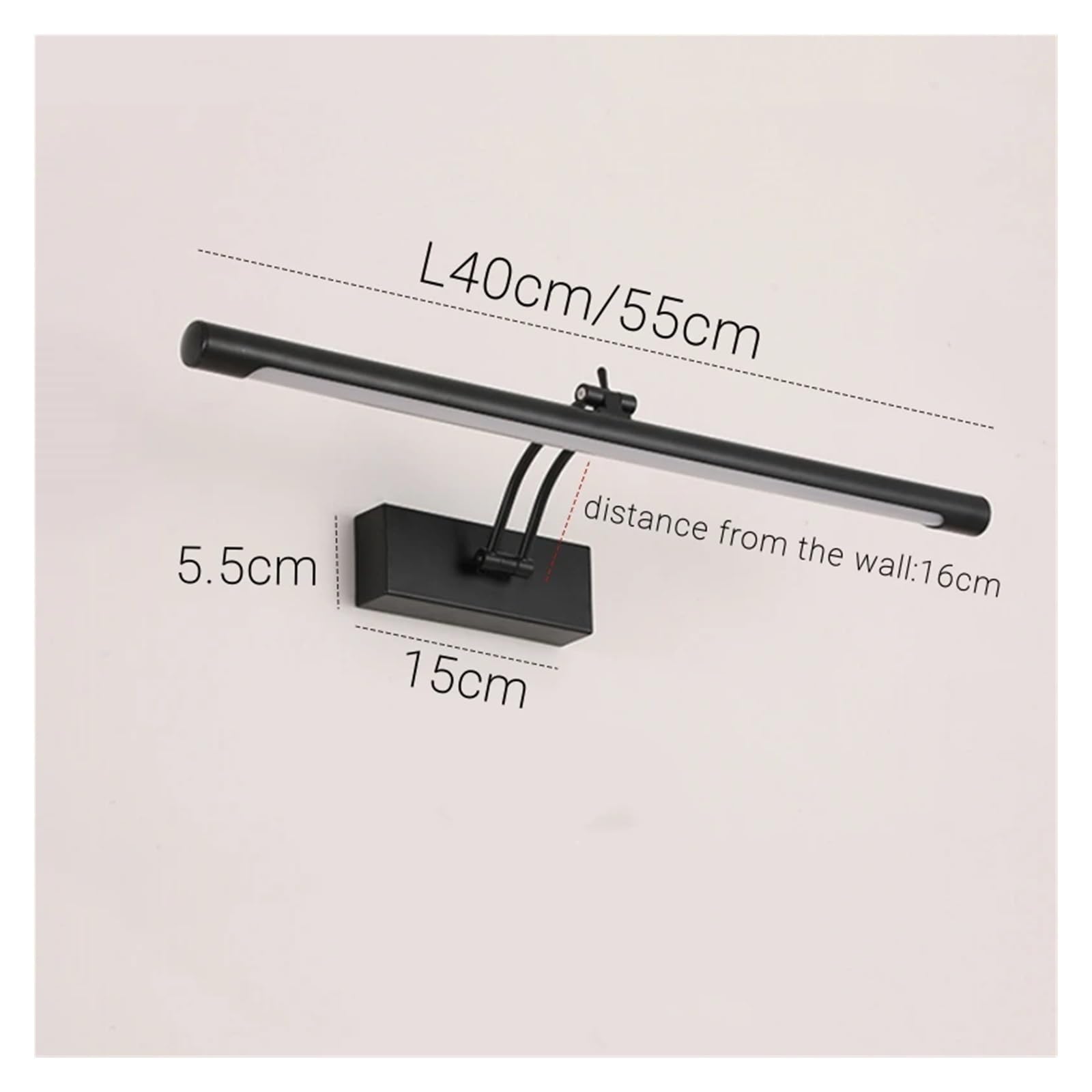 Nowoczesna lampa ścienna LED Vanity 40/55 cm Lustro łazienkowe Czarny kinkiet Kosmetyczka Sypialnia Warerproof Wewnętrzna oprawa ścienna(Nature,BLACK_12W55CM)