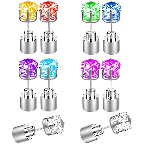 5 Pairs Bright Stylish LED Earrings Christmas Gifts for Women, Glowing Light Up Earrings Diamond Crown Ear Drop Pendant Stud Stainless (color changing) Cover