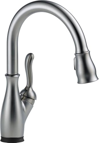 DELTA FAUCET Leland - Grifo para cocina de níquel cepillado con función táctil, monocontrol con rociador extensible, tecnología Touch2O y cabezal de