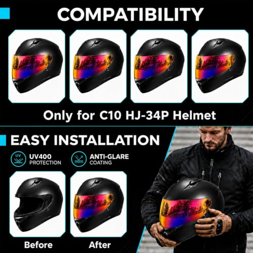 Image of PSLER Shatterproof Helmet Visor for HJ-34P C10,(Film&Blue Purple Red)