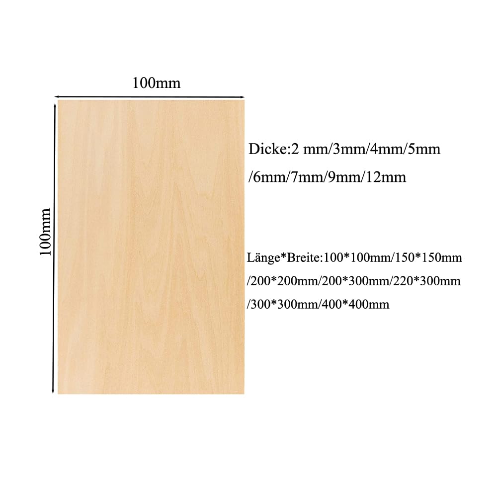 Sperrholzplatte 10 Stück Lindensperrholz Quadratische Holzplättchen Blanko Holzstücke Holzplatten zum Basteln Holzplatte zum Malen Holz zum Lasern Balsaholz Platten für DIY Modell Gemälde