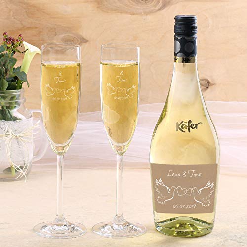 Leonardo 2er Set Sektgläser und Käfer Secco Flasche in Geschenkverpackung + Gratis Gravur der Namen und Datum - Image 3