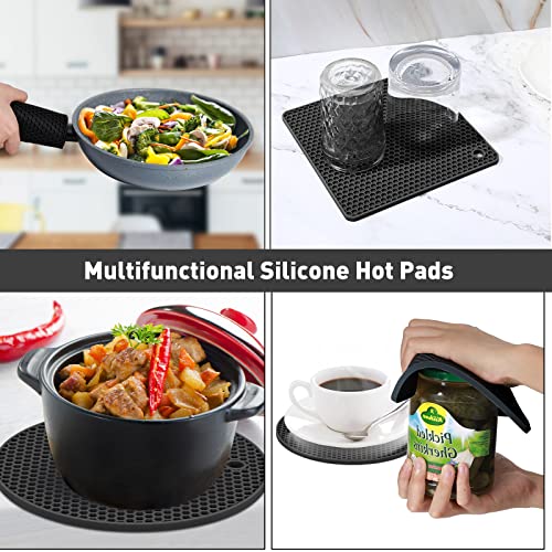 12 Pack Silicone Trivet Mats Heat Resistant Pot Holders Multipurpose Non-Slip Hot Pads With Silicone Oven Mitts For Kitchen Potholders Counter Hot Pan Table Jar Opener Placemats (Black) #TOP6