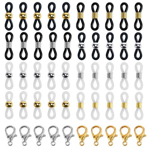 Koceci 400 Pieces Eyeglass Chain Ends, Adjustable Rubber Connectors for Glasses Chain, Glasses Chain Rubber Loops for Eyeglass Sunglasses Necklace Chain (Colorful)