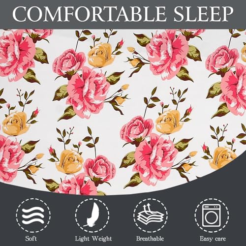 Image of Ezyption Cotton Super Soft 240 TC Elastic Fitted All Around Elastic Printed King Size Double Bed Bedsheet with 2 Pillow Cover 72 inch X 78 inch Pink White