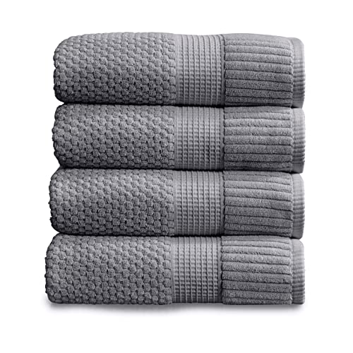 Ny Loft 100% Cotton 4 Pack | Super Soft & Absorbent Quick-Dry Bath Towels 30" X 52" |Textured And Durable Cotton | Trinity Collection (4 Pack , Charcoal Grey) #TOP20